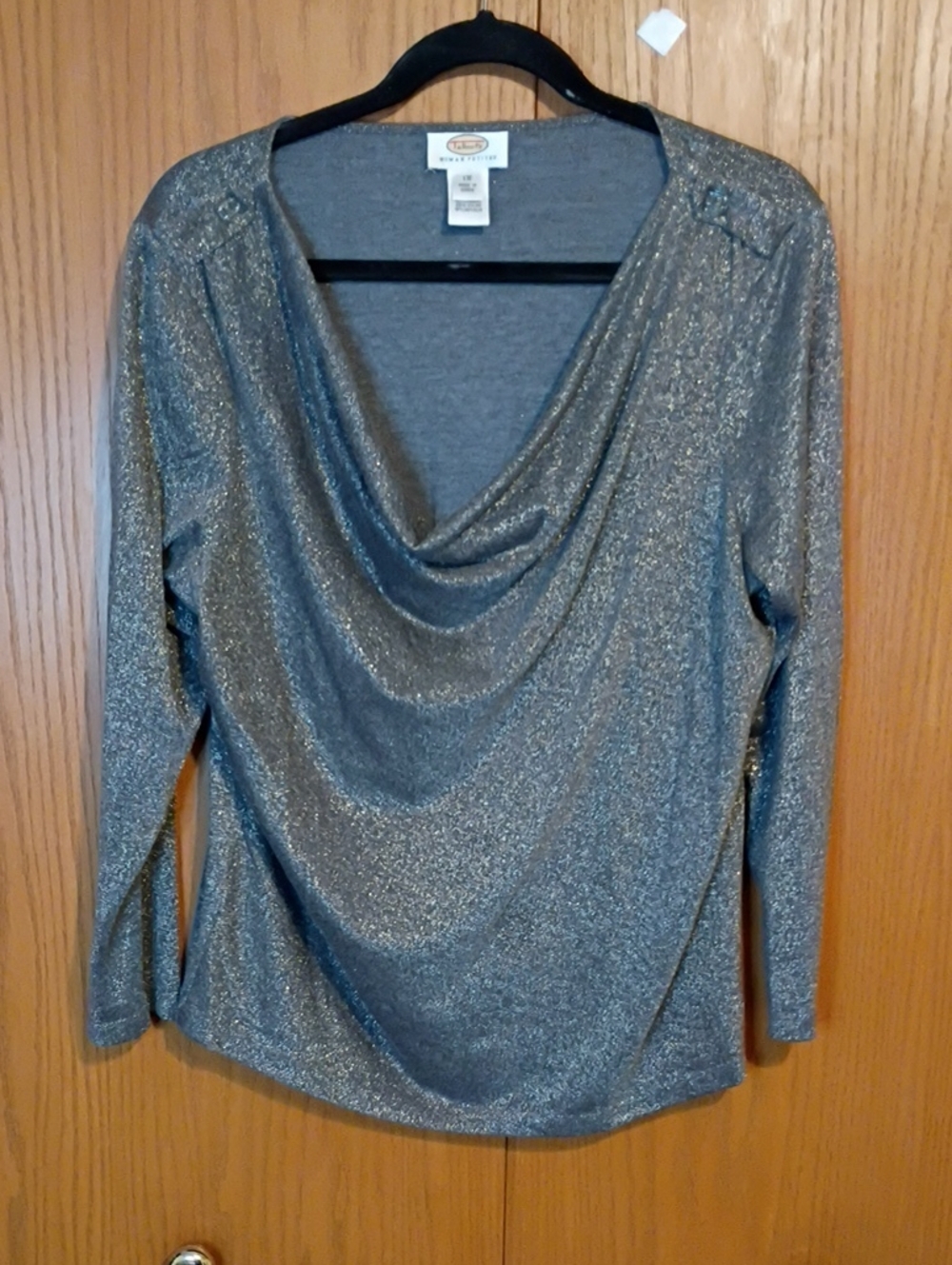 Talbots Silver Metallic Cowl Neck Lightweight Top Size 1X
